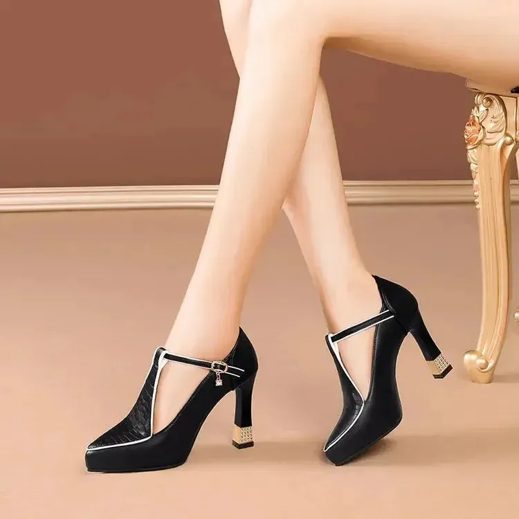 95Sexy Midheel Pointy Party  Summer Fashion Dress Elegant Shoes for Skinny Heel High Women 240620