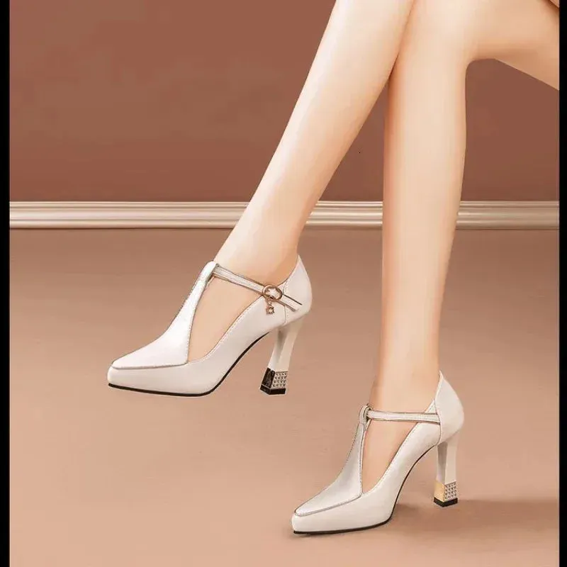 95Sexy Midheel Pointy Party  Summer Fashion Dress Elegant Shoes for Skinny Heel High Women 240620