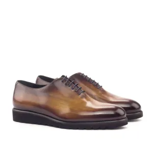 Ambrogio Men's Handmade Custom Made Shoes Cognac Patina Leather Plain Oxfords (AMB1091)