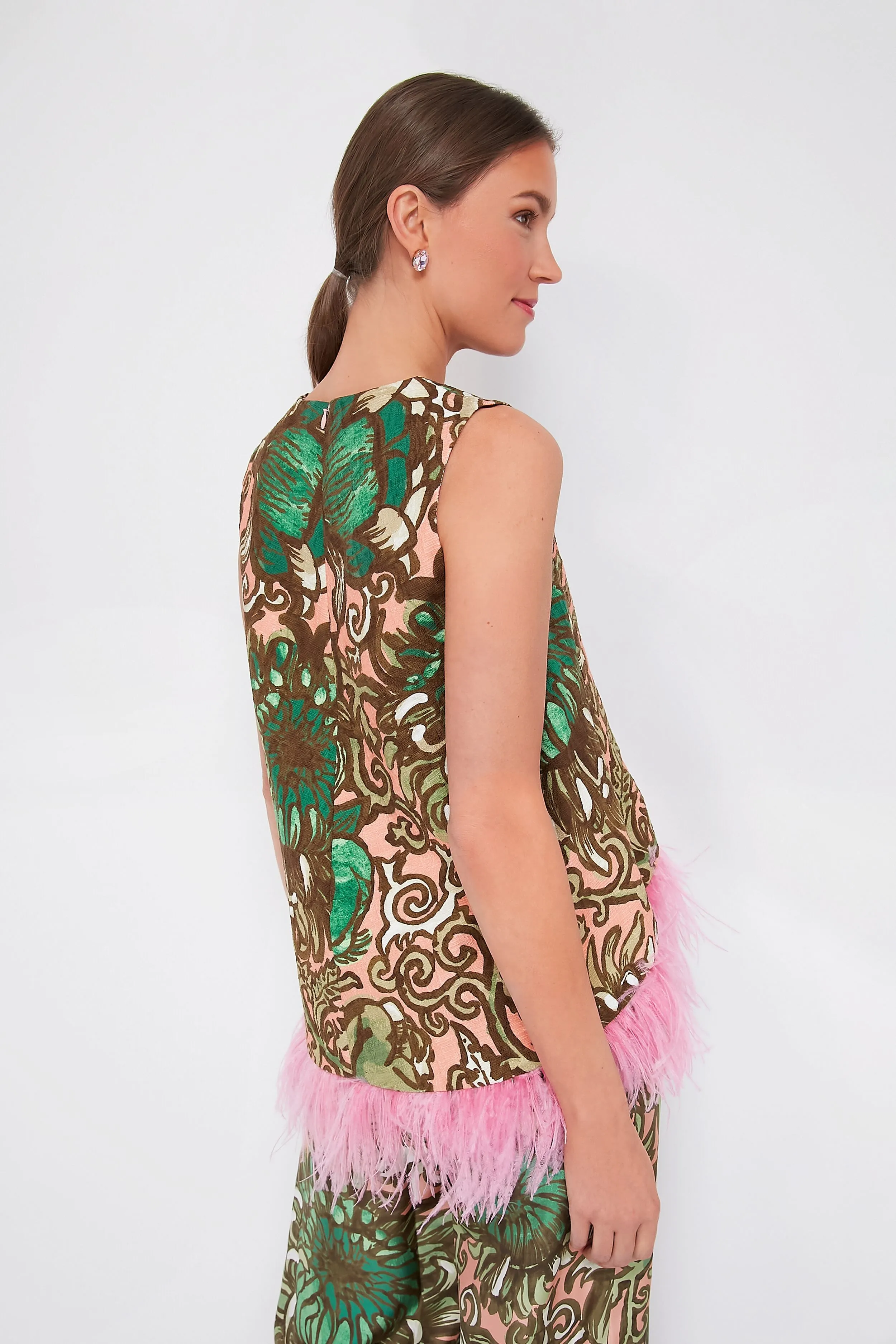 Anemone Pink La Scala Top with Feathers
