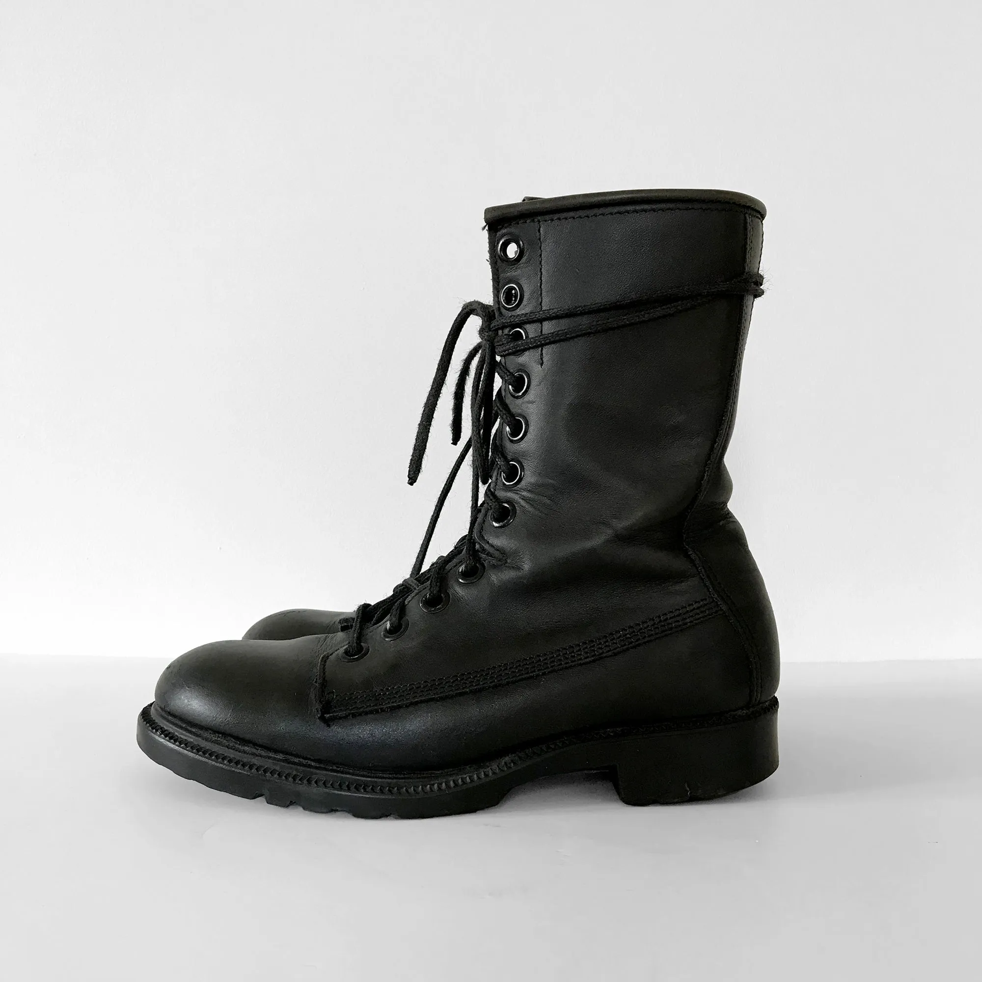 Black Leather Heavy Duty Military Lace-Up Combat Boots