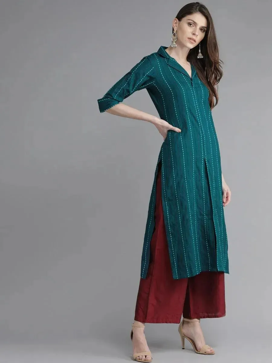 Blue Striped Cotton Kurta