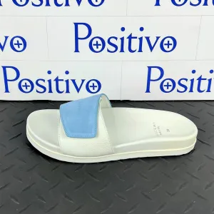 Buscemi Womens Slide Scratch White/Cielo Leather Sandals SAMPLE