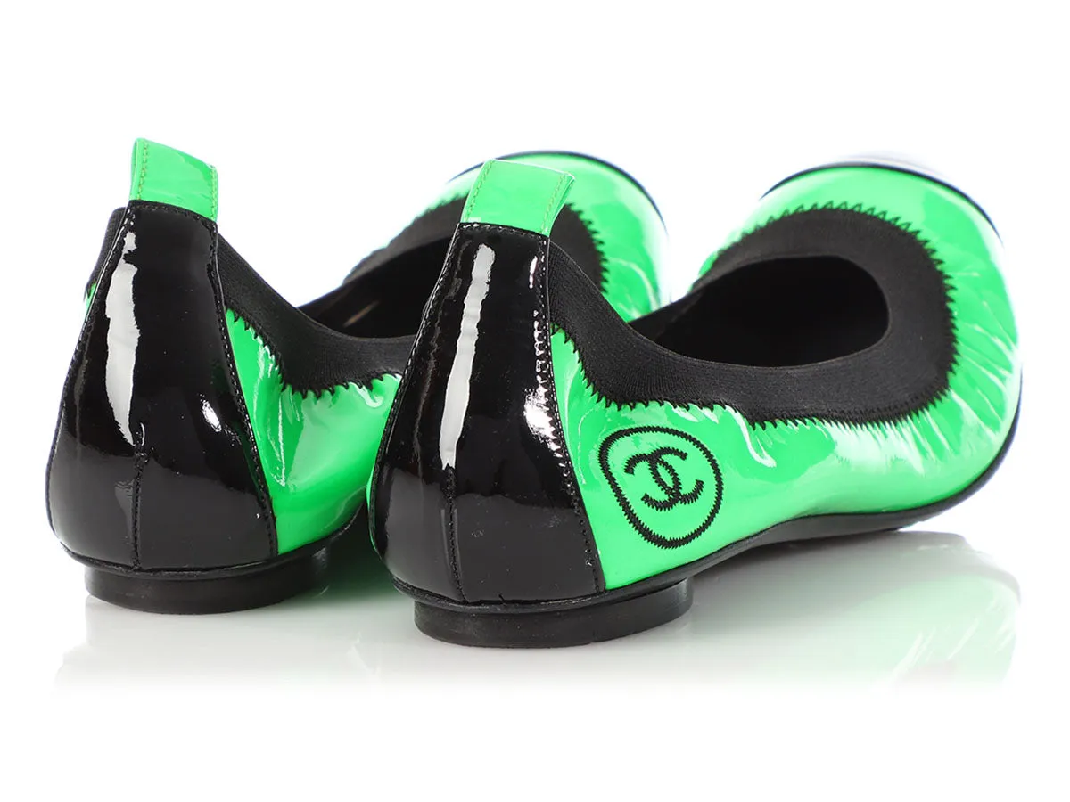 Chanel Neon Green Patent Ballerina Flats