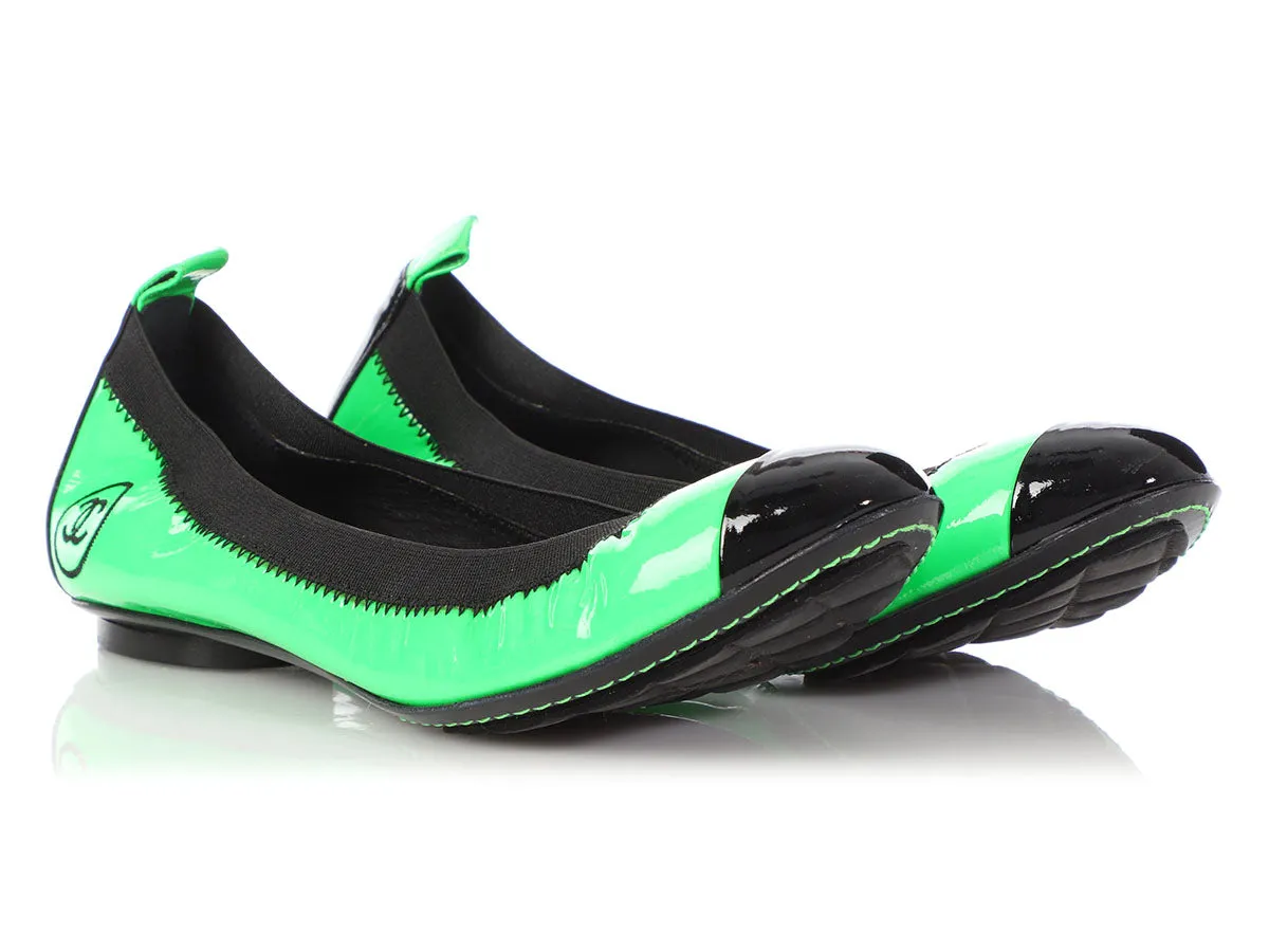 Chanel Neon Green Patent Ballerina Flats