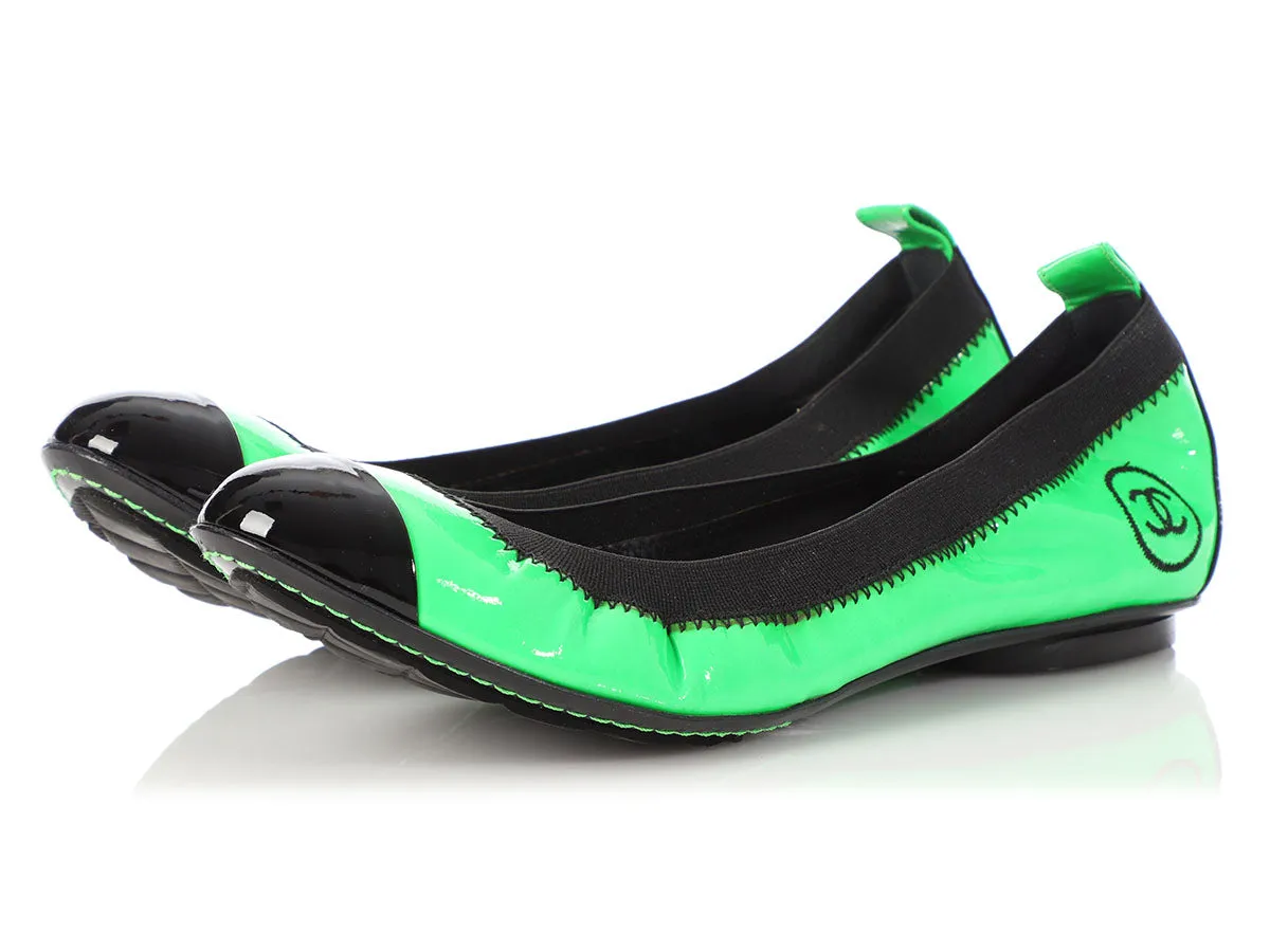 Chanel Neon Green Patent Ballerina Flats