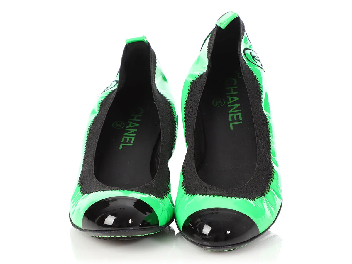 Chanel Neon Green Patent Ballerina Flats