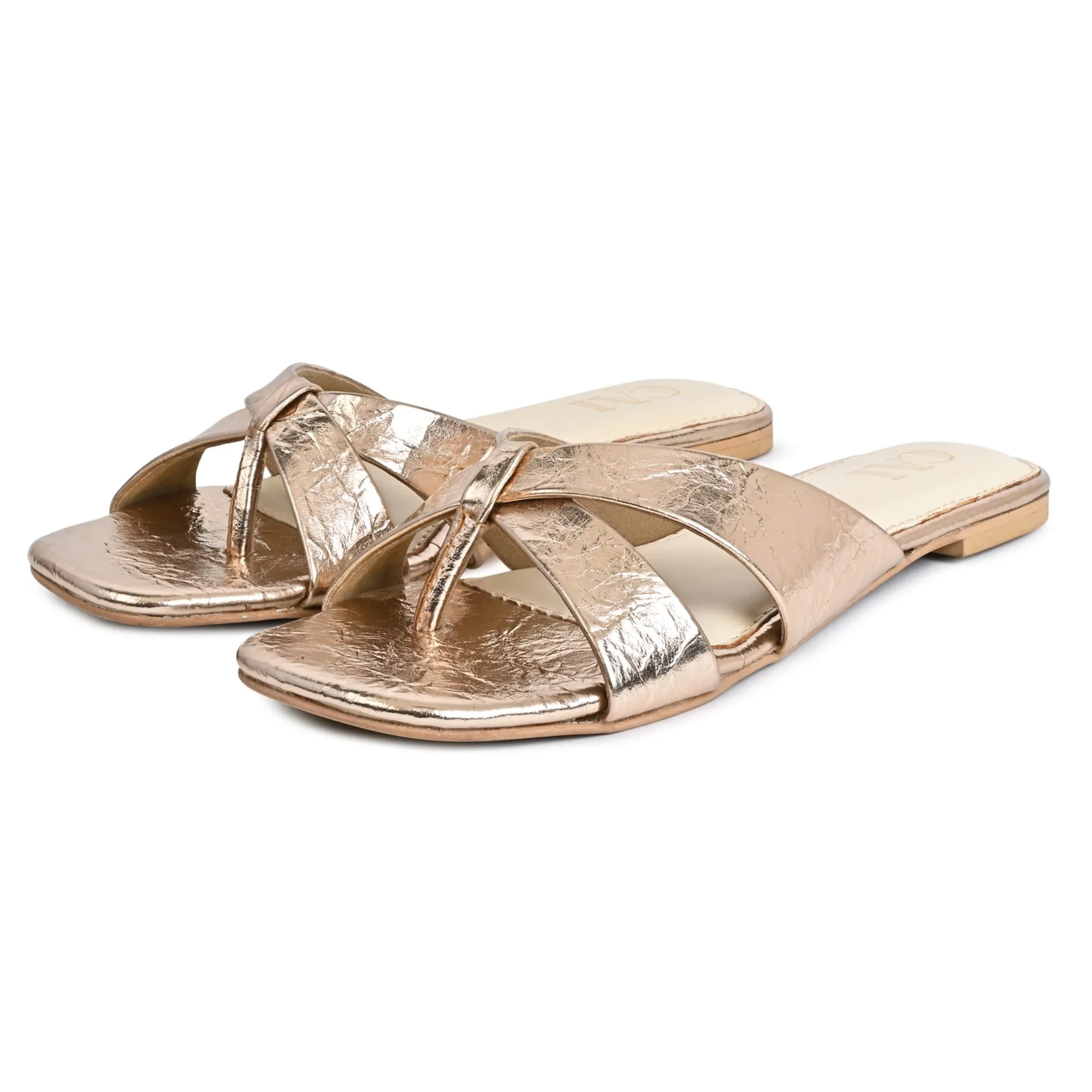 Crinkled Metallic Flats- Rosegold