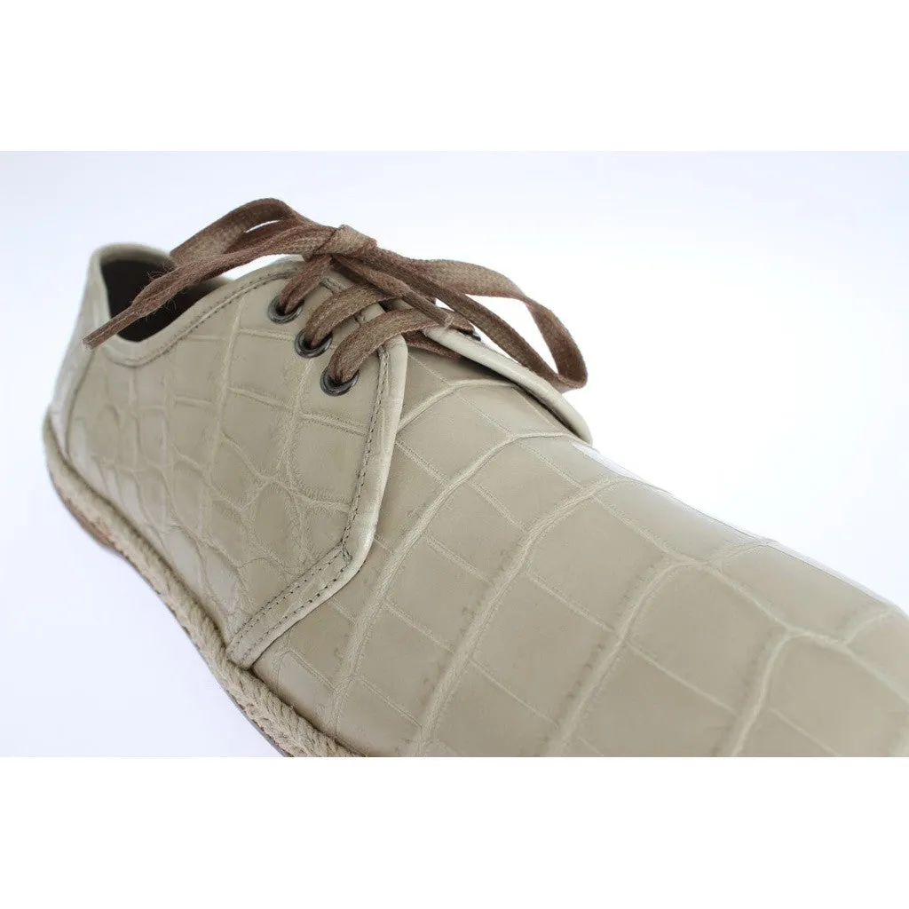 Dolce & Gabbana Beige Crocodile Skin Laceups Dress Shoes