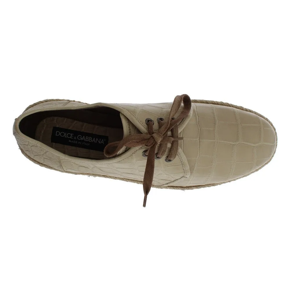 Dolce & Gabbana Beige Crocodile Skin Laceups Dress Shoes