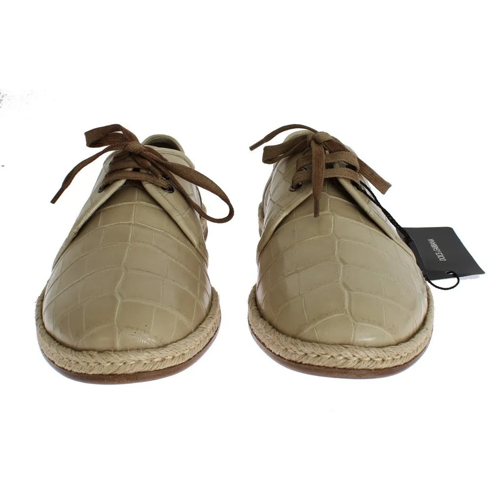 Dolce & Gabbana Beige Crocodile Skin Laceups Dress Shoes