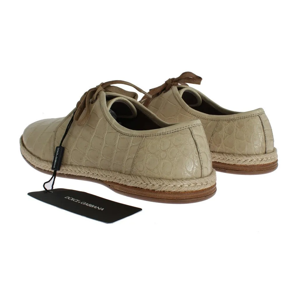 Dolce & Gabbana Beige Crocodile Skin Laceups Dress Shoes