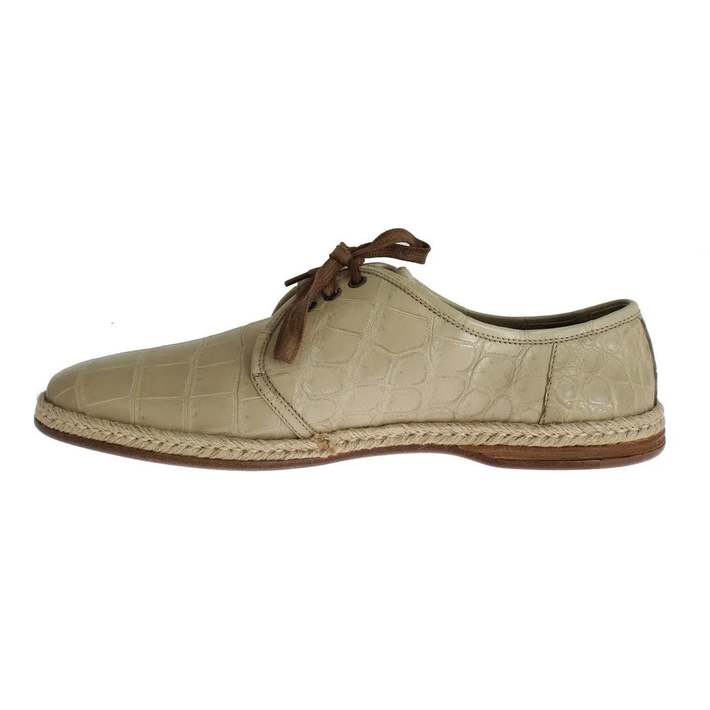 Dolce & Gabbana Beige Crocodile Skin Laceups Dress Shoes