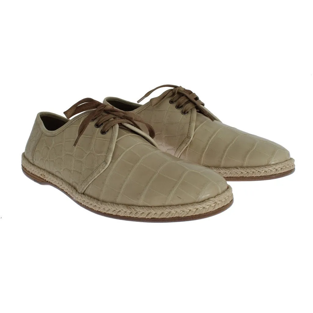 Dolce & Gabbana Beige Crocodile Skin Laceups Dress Shoes