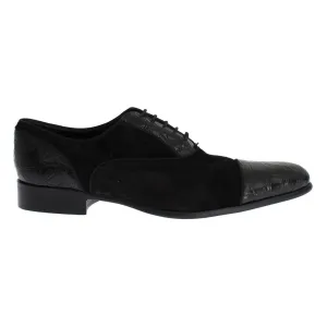 Dolce & Gabbana Black Caiman Crocodile Velvet Dress Shoes