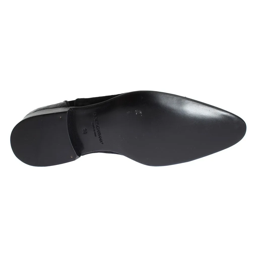 Dolce & Gabbana Black Caiman Crocodile Velvet Dress Shoes