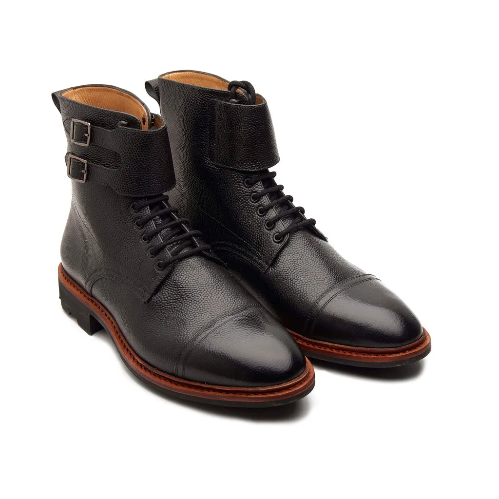Falcon, Combat Boot - Black Pebble Grain | Hand Welted New Age