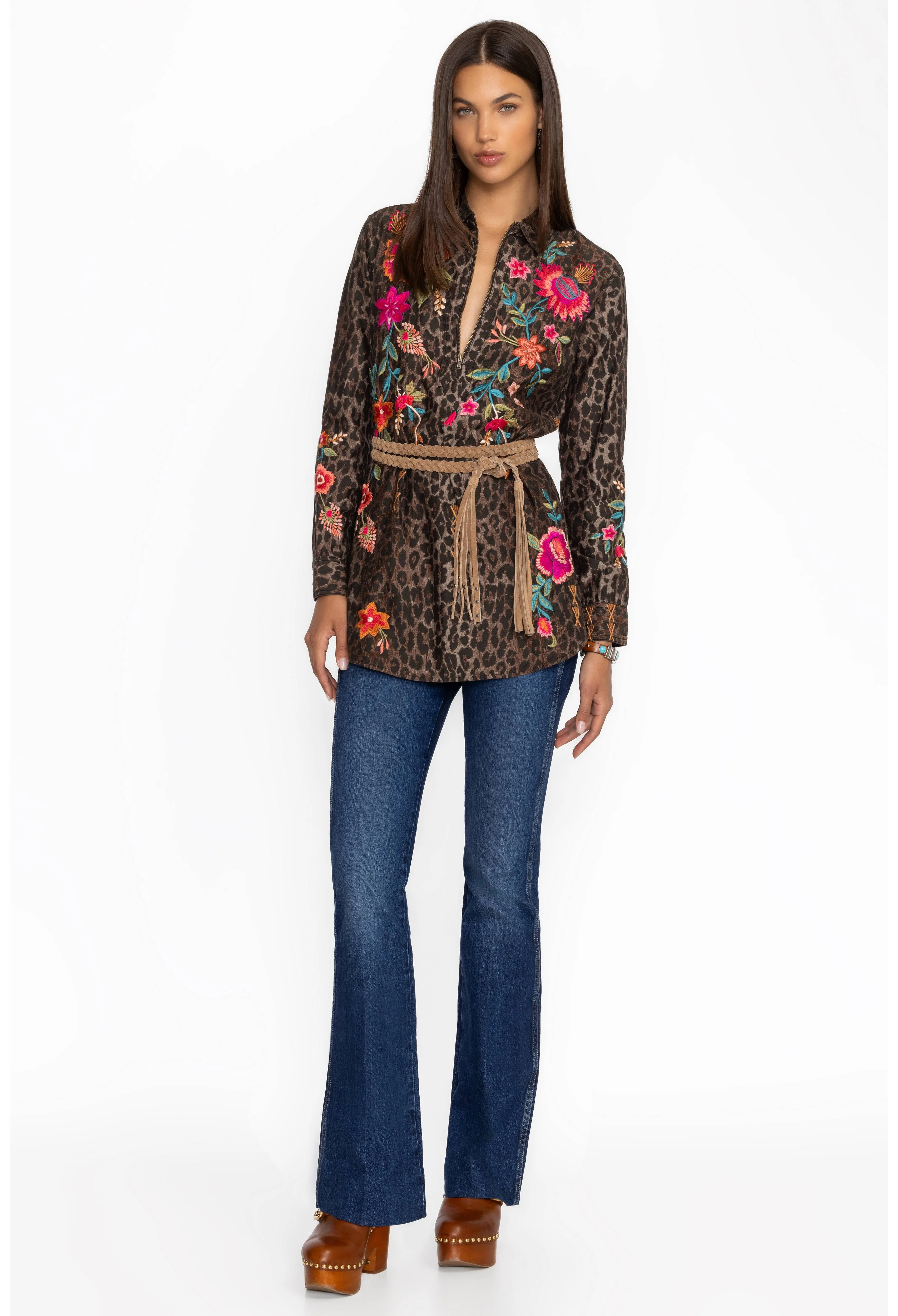 Johnny Was Nylah Zip Up Tunic - OG Leopard