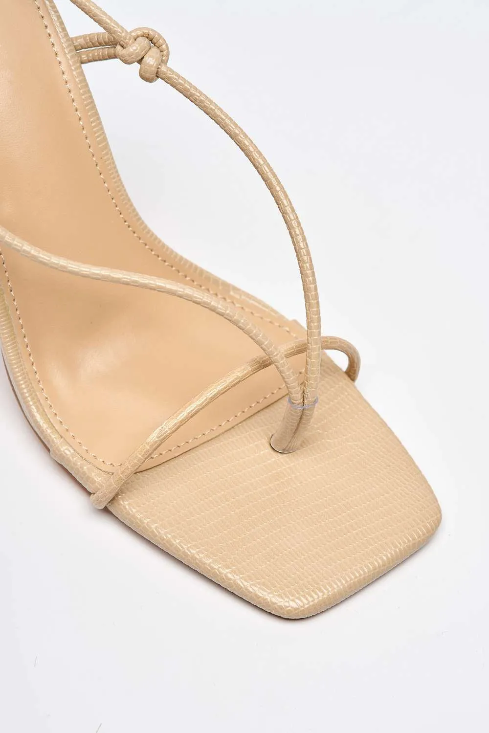 Kirby Toe Post Knot Detail Lace Up Block Heel Sandal in Nude