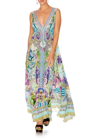LONG V NECK DRAWSTRING DRESS SALVADOR FIELDS FOREVER