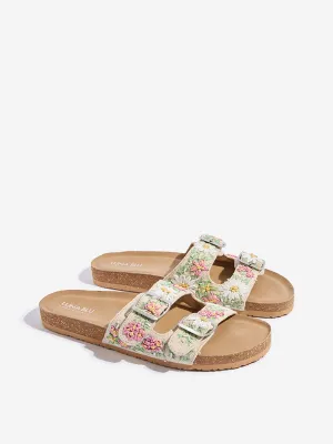 LUNA BLU Multicolour Floral Embroidered Slip-On Sandals
