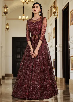 Maroon Lehenga/Pant Style Embroidered Designer Anarkali Suit