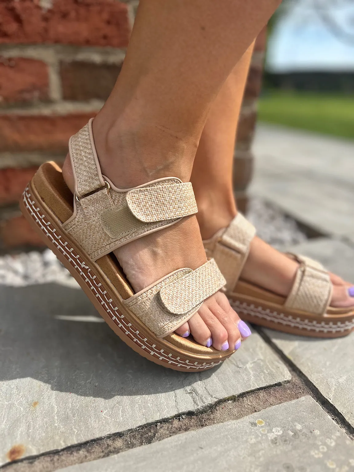 Natural Weave Double Strap Sandals