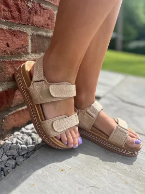 Natural Weave Double Strap Sandals