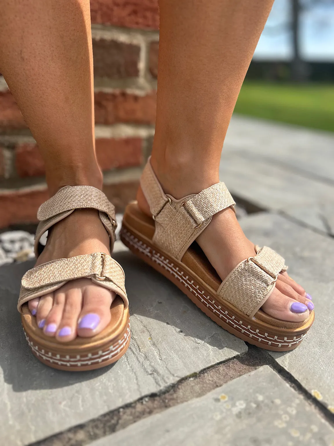 Natural Weave Double Strap Sandals