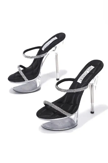 Ria Clear Platform Slip On High Heels With Rhinestone Strap