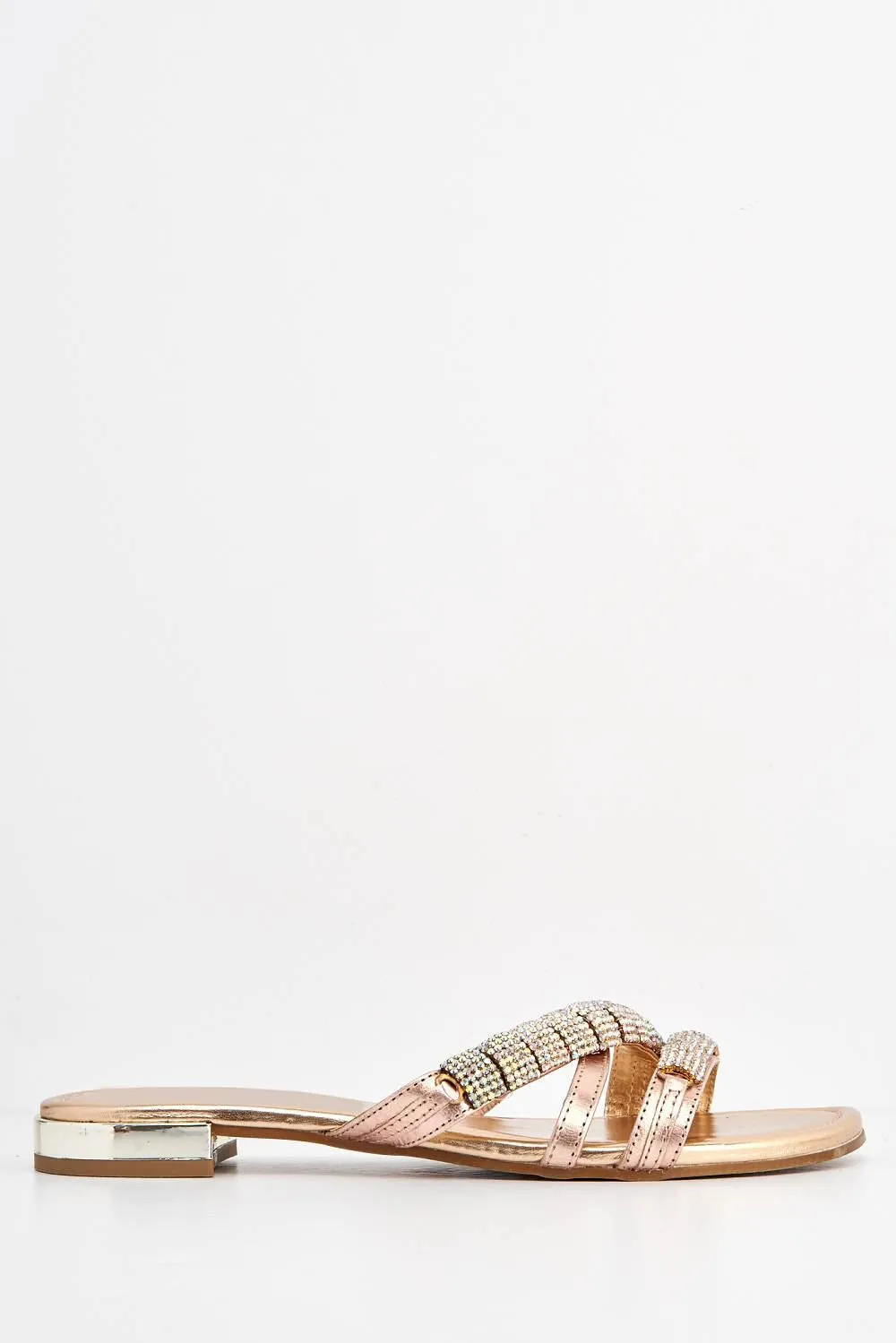 Sani Diamante Embellished Sliders in Gold