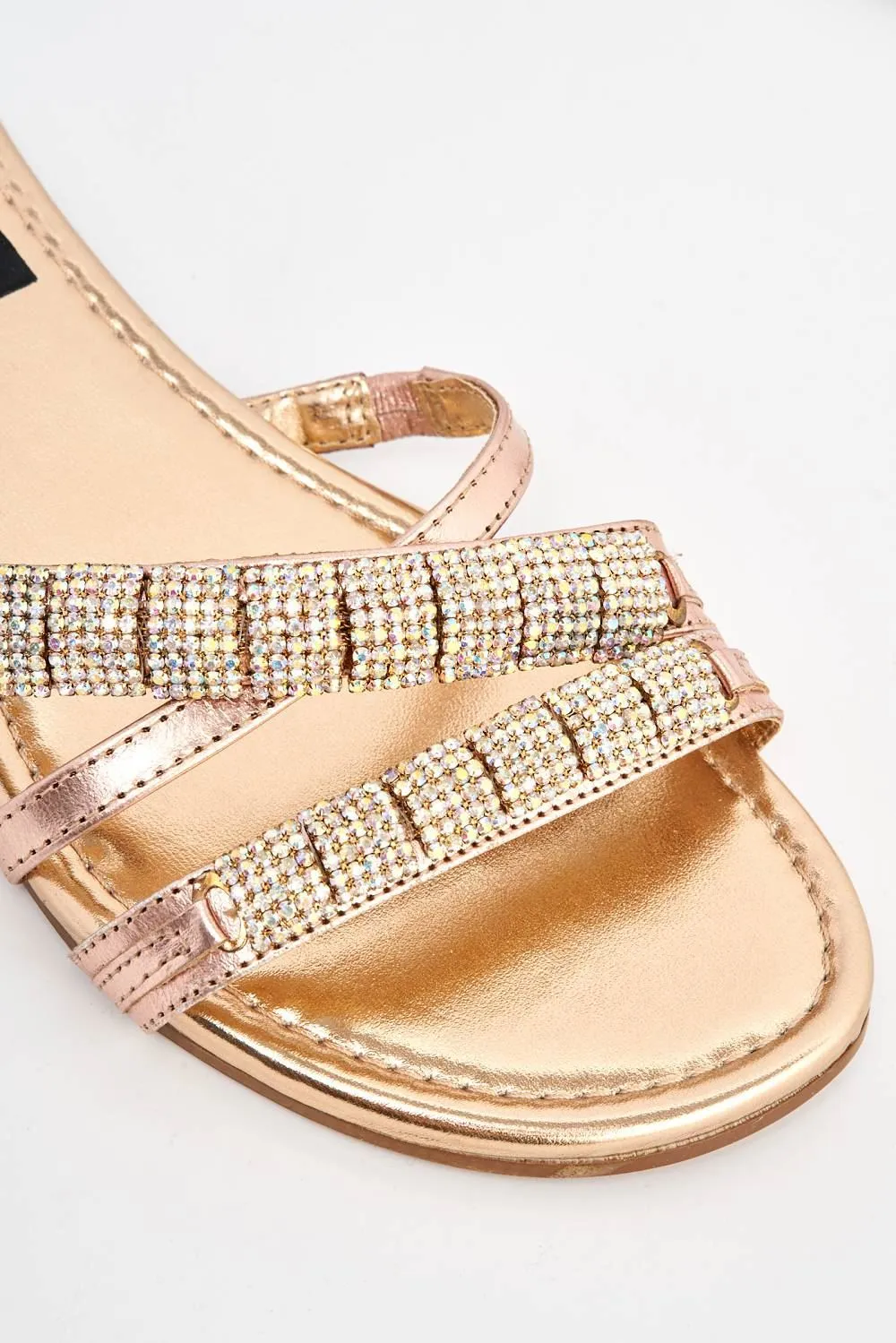 Sani Diamante Embellished Sliders in Gold
