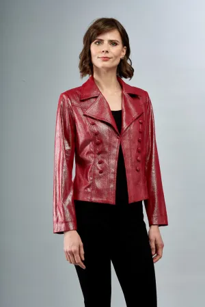 Vegan Metallic Faux Leather Jacket with Button Trim