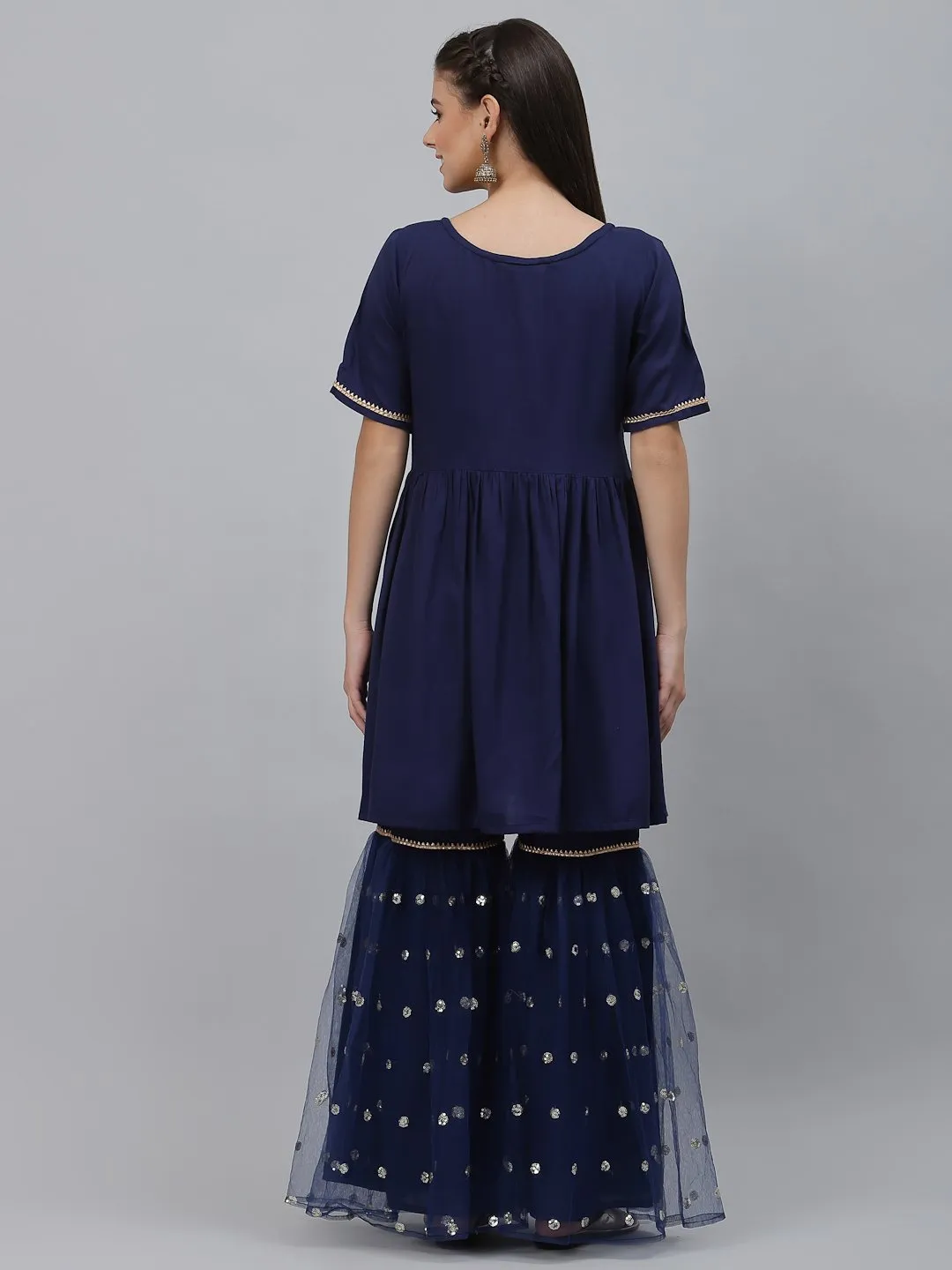 Viscose Sequin Embroidered Short Kurti Sharara Set