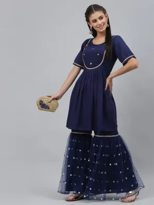 Viscose Sequin Embroidered Short Kurti Sharara Set