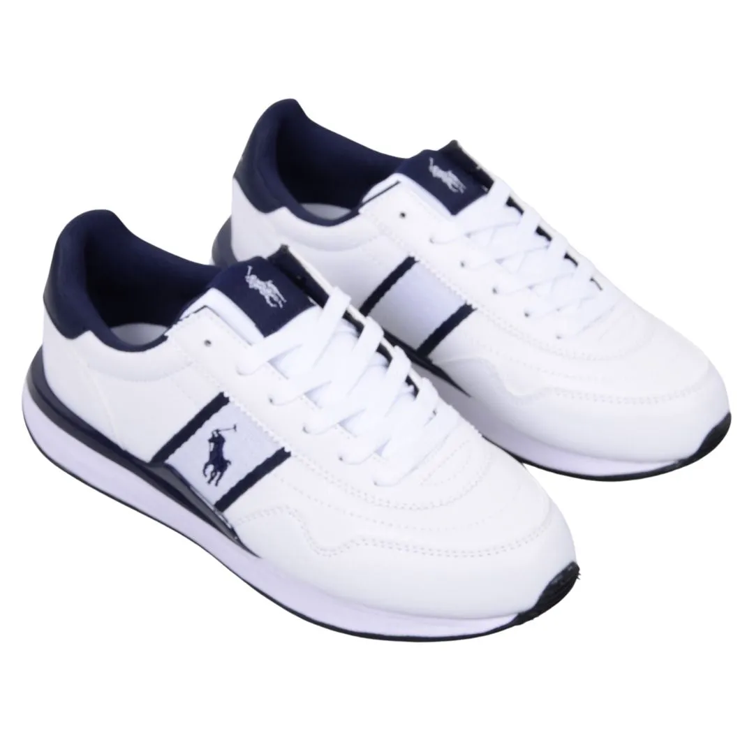 White & Navy Logo Trainers