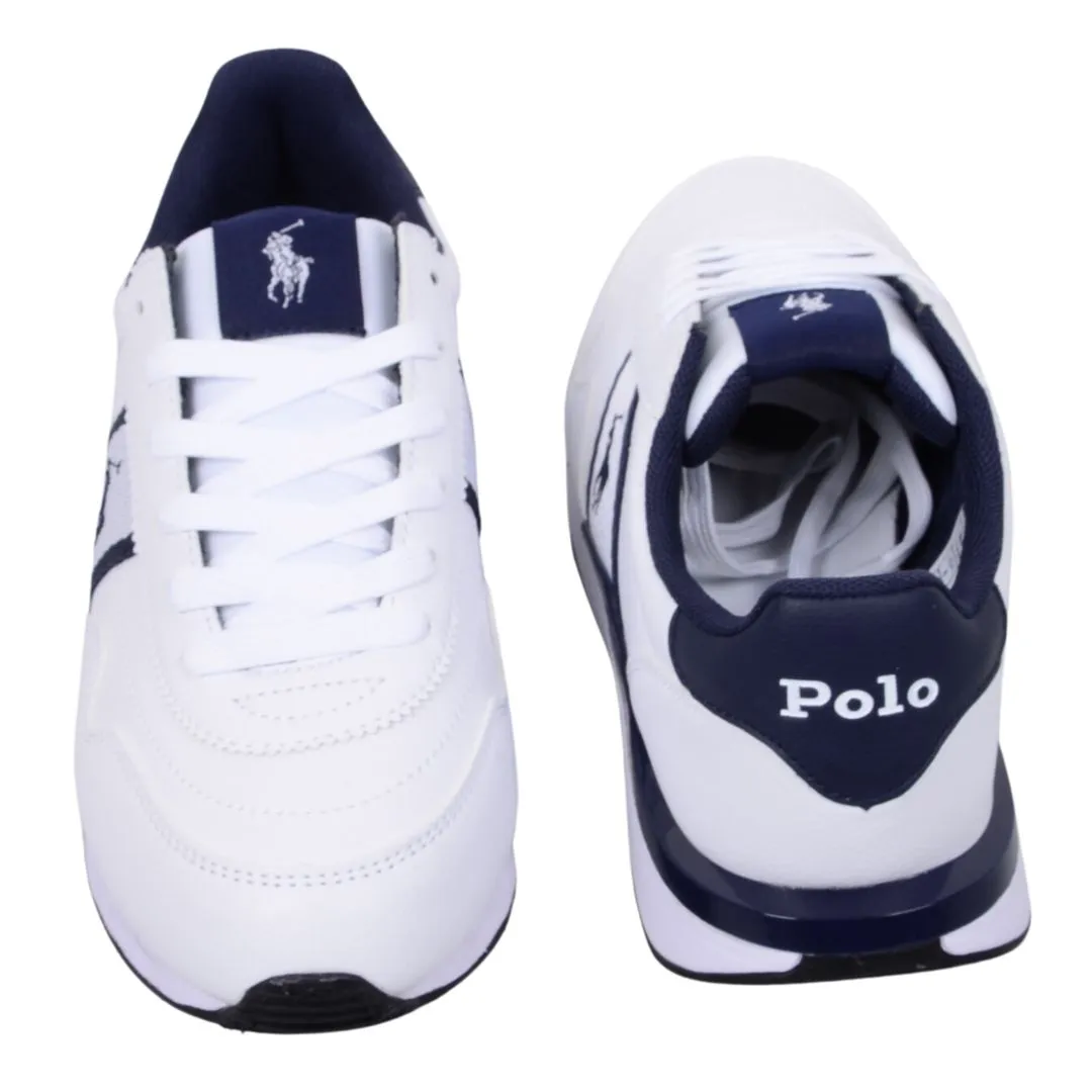 White & Navy Logo Trainers