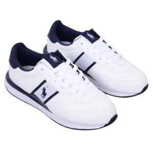 White & Navy Logo Trainers